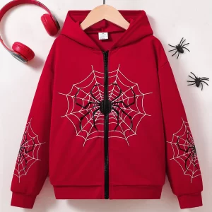 Spring/Fall Children's wear Men's outdoor sportswear Parallel Universe Spider Web Red hooded jacket Loose comfortable trend