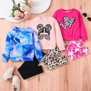 3 sets of spring and autumn children's basic clothing sets with tie-dyed round-neck long-sleeved leggings for